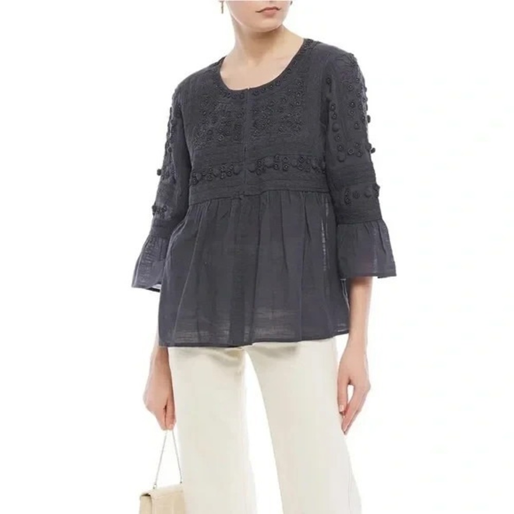 Velvet Graham & Spencer Hanae‎ Embellished Swing Jacket Pom Pom Navy Medium